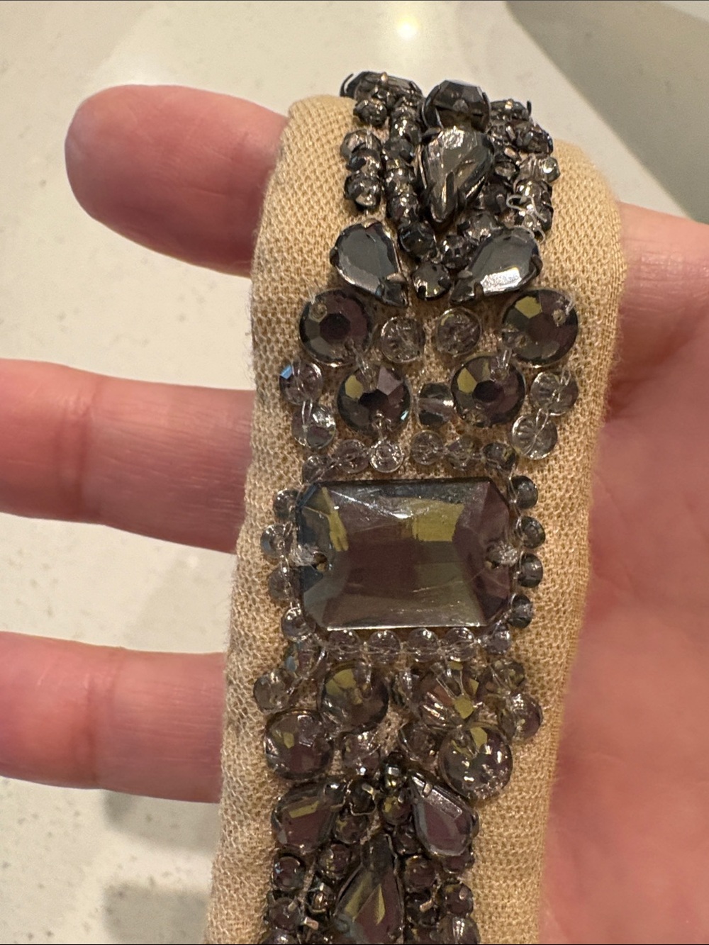 LOFT BELT Beige Stretch with Silver Crystal Embellishments